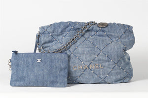 CHANEL BLUE 2024 22 SMALL QUILTED DENIM SHOULDER BAG