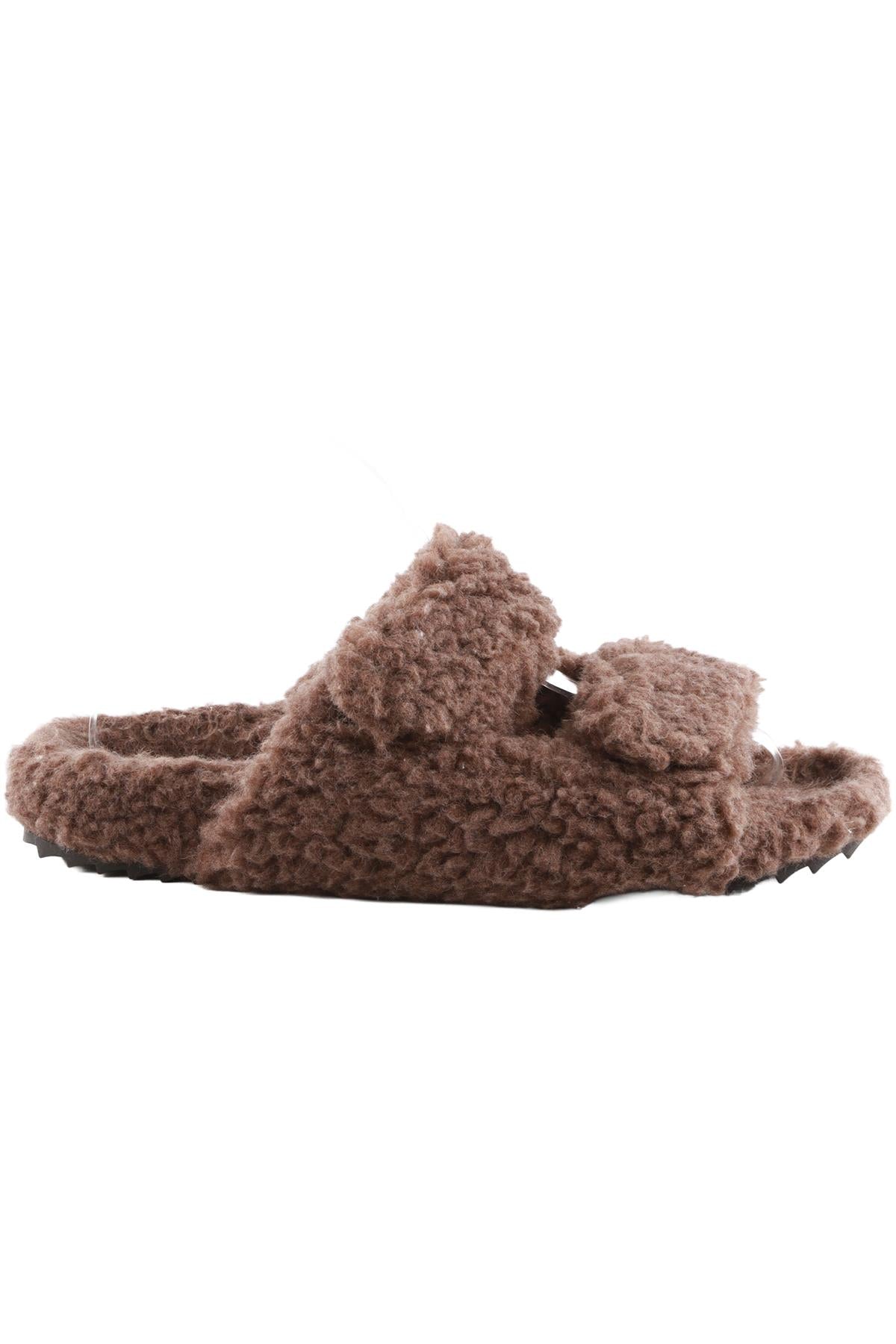 JAMES PERSE BROWN FAUX SHEARLING SANDALS EU 38 UK 5 US 8