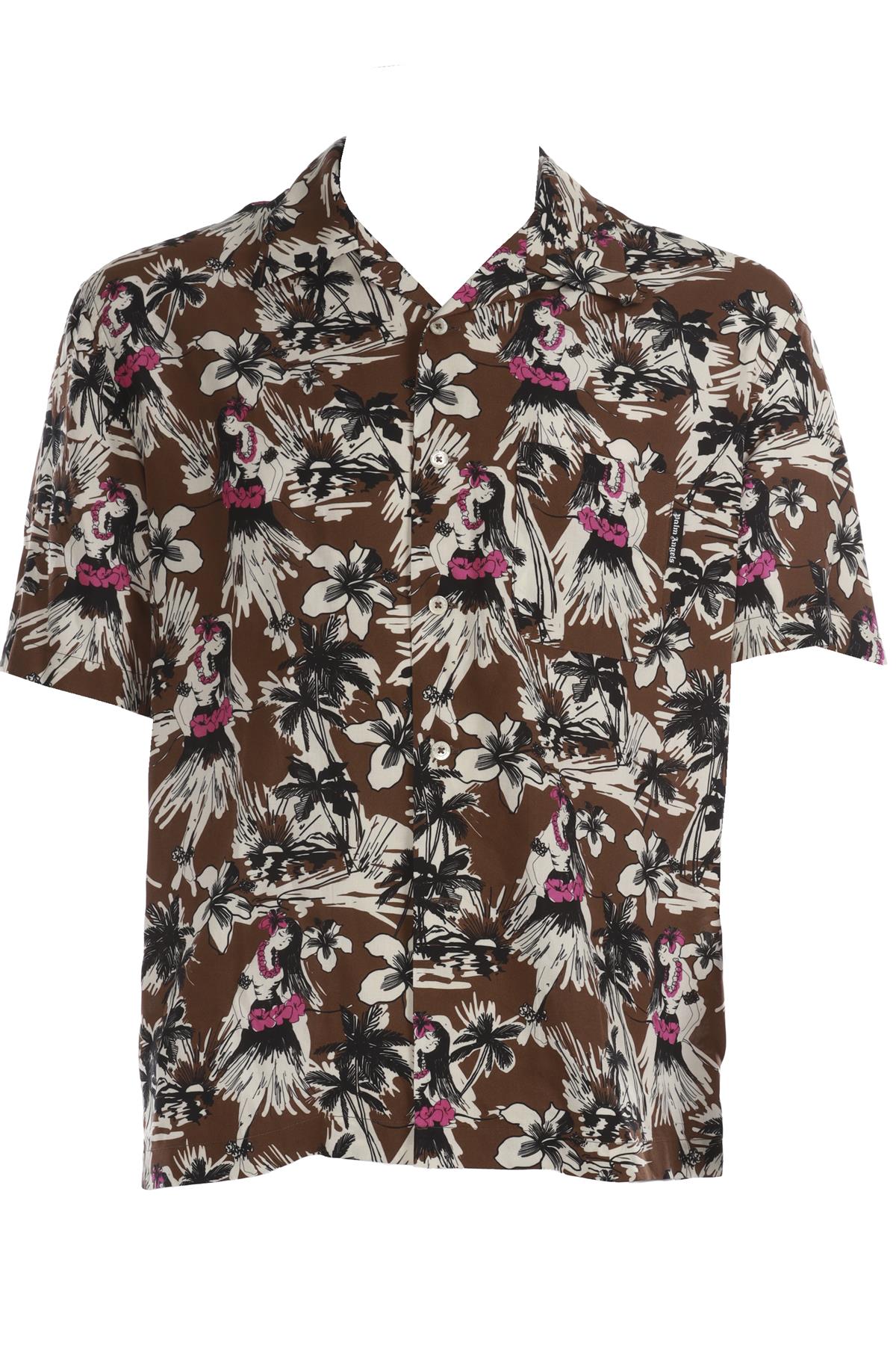 PALM ANGELS BROWN MEN'S JERSEY SHIRT IT 48 UK 38