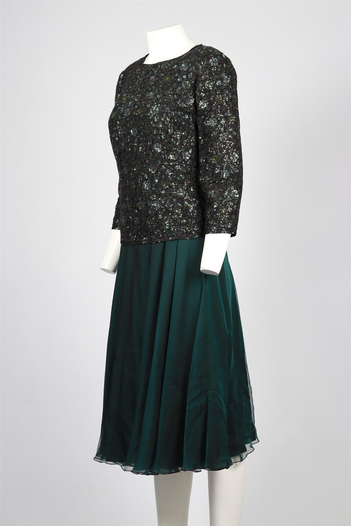 JACQUES AZAGURY GREEN CRYSTAL AND SILK MIDI DRESS UK 12