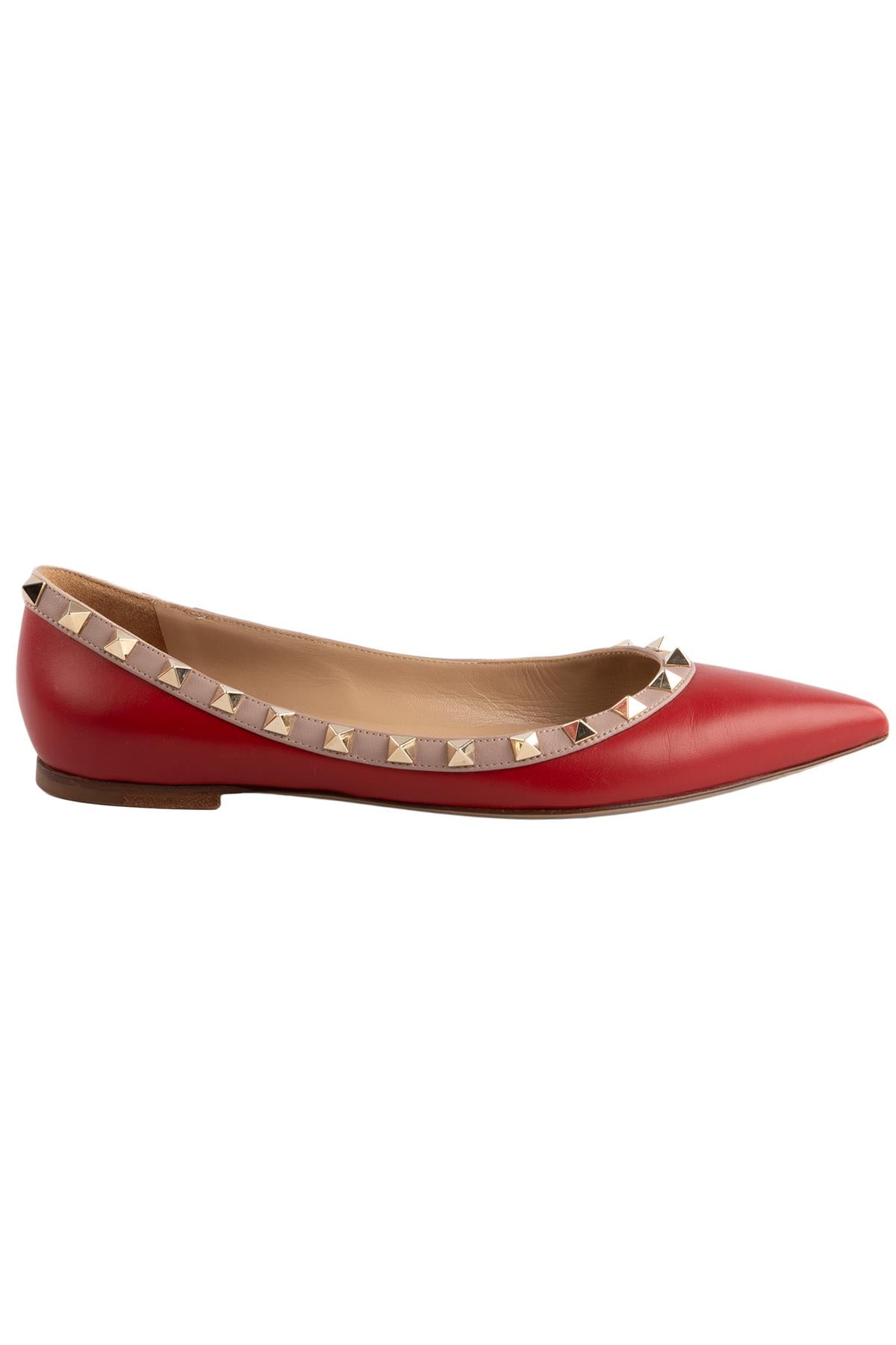 VALENTINO RED ROCKSTUD LEATHER BALLET FLATS EU 37