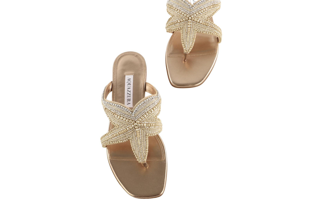 AQUAZZURA GOLD REEF STAR LEATHER SANDALS EU 37 UK 4 US 7