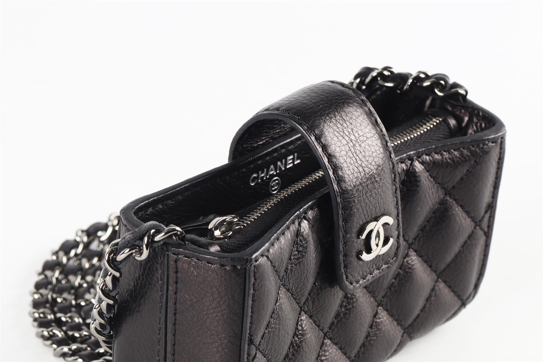 CHANEL BLACK 2011 O-PHONE HOLDER QUILTED SHOULDER BAG