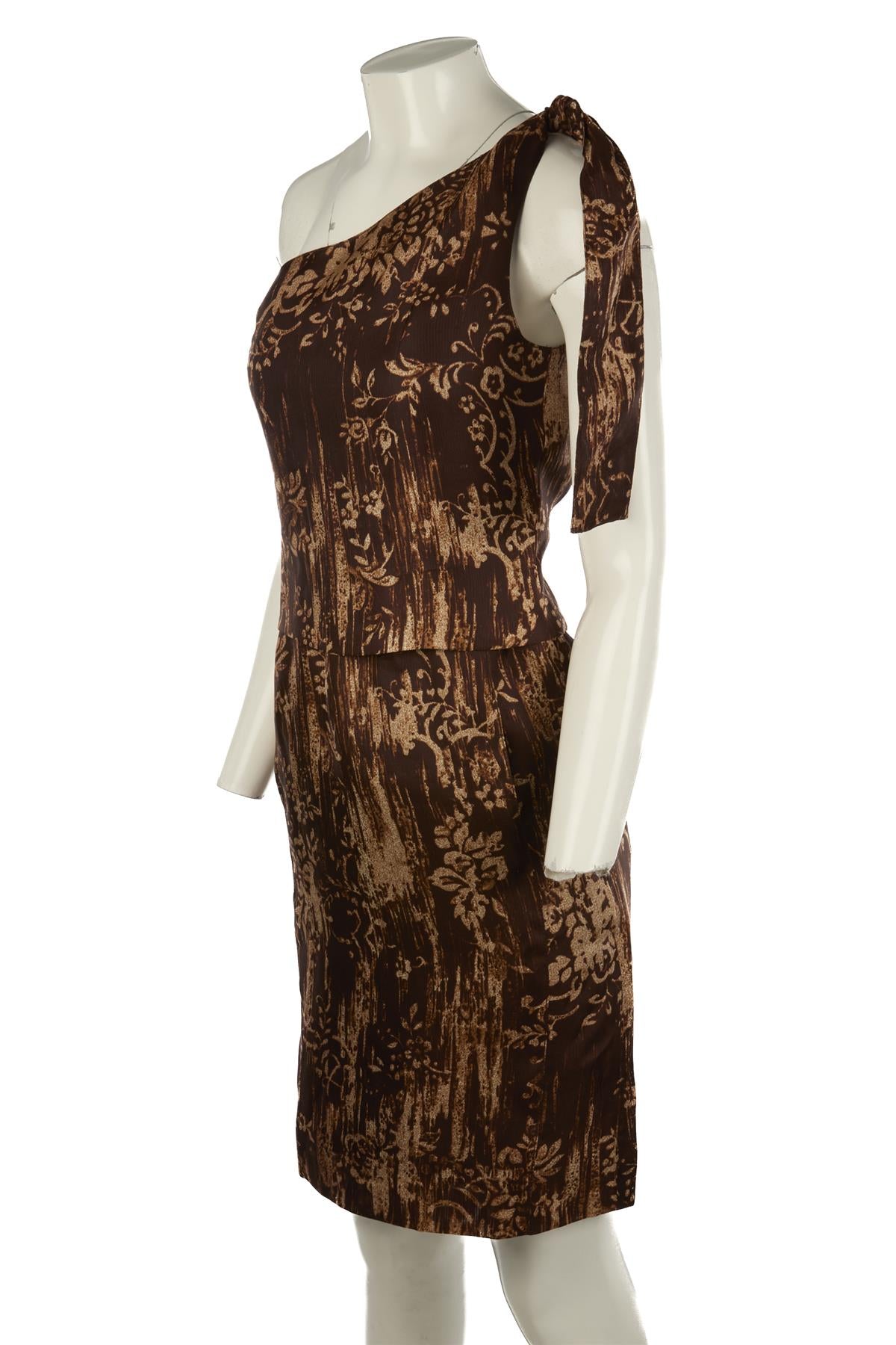 OSCAR DE LA RENTA BROWN 2009 SILK MINI DRESS US 6 UK 10