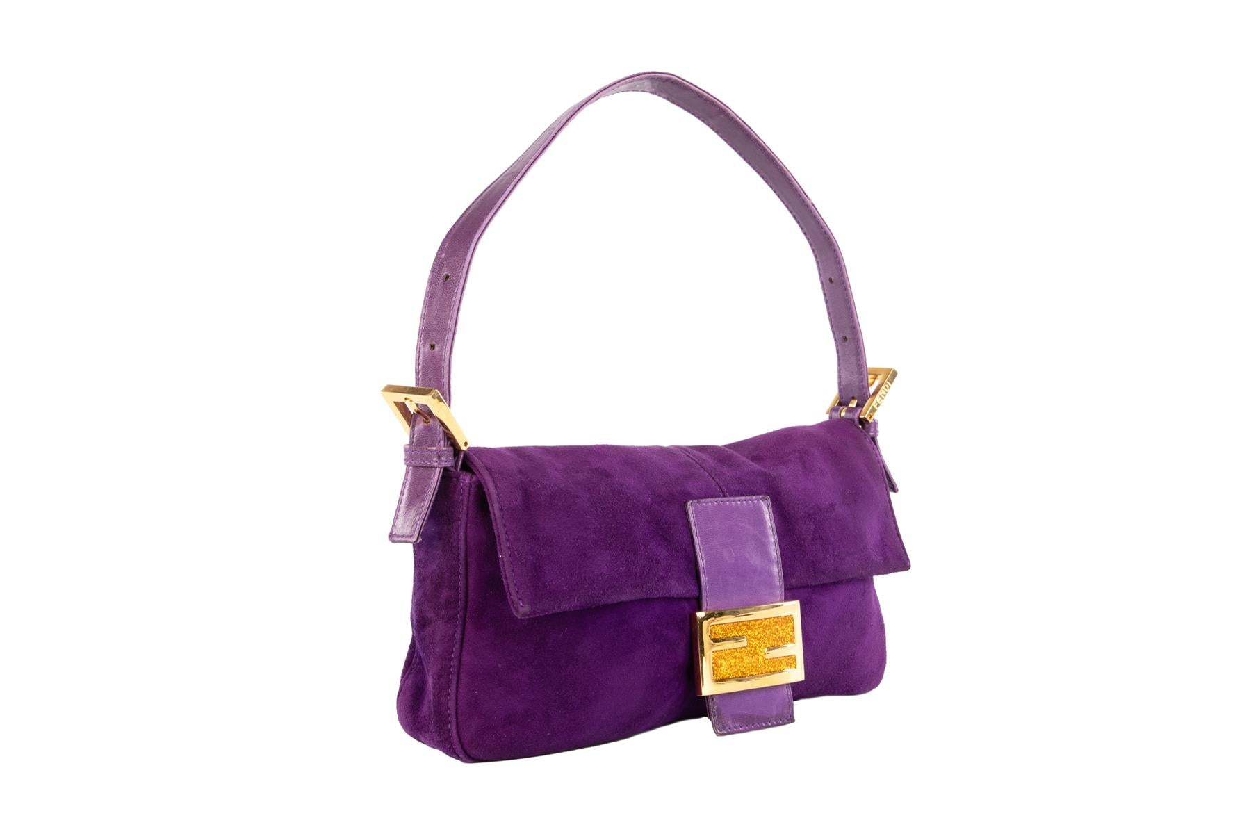 FENDI PURPLE BAGUETTE SUEDE SHOULDER BAG