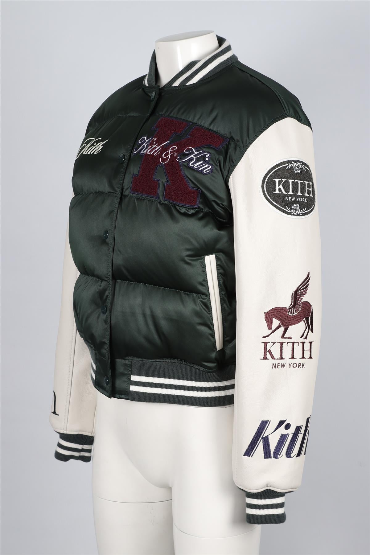 KITH GREEN LEATHER AND SHELL BOMBER JACKET SMALL