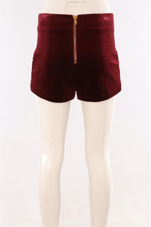 PIERRE BALMAIN BURGUNDY VELVET SHORTS FR 40 UK 12