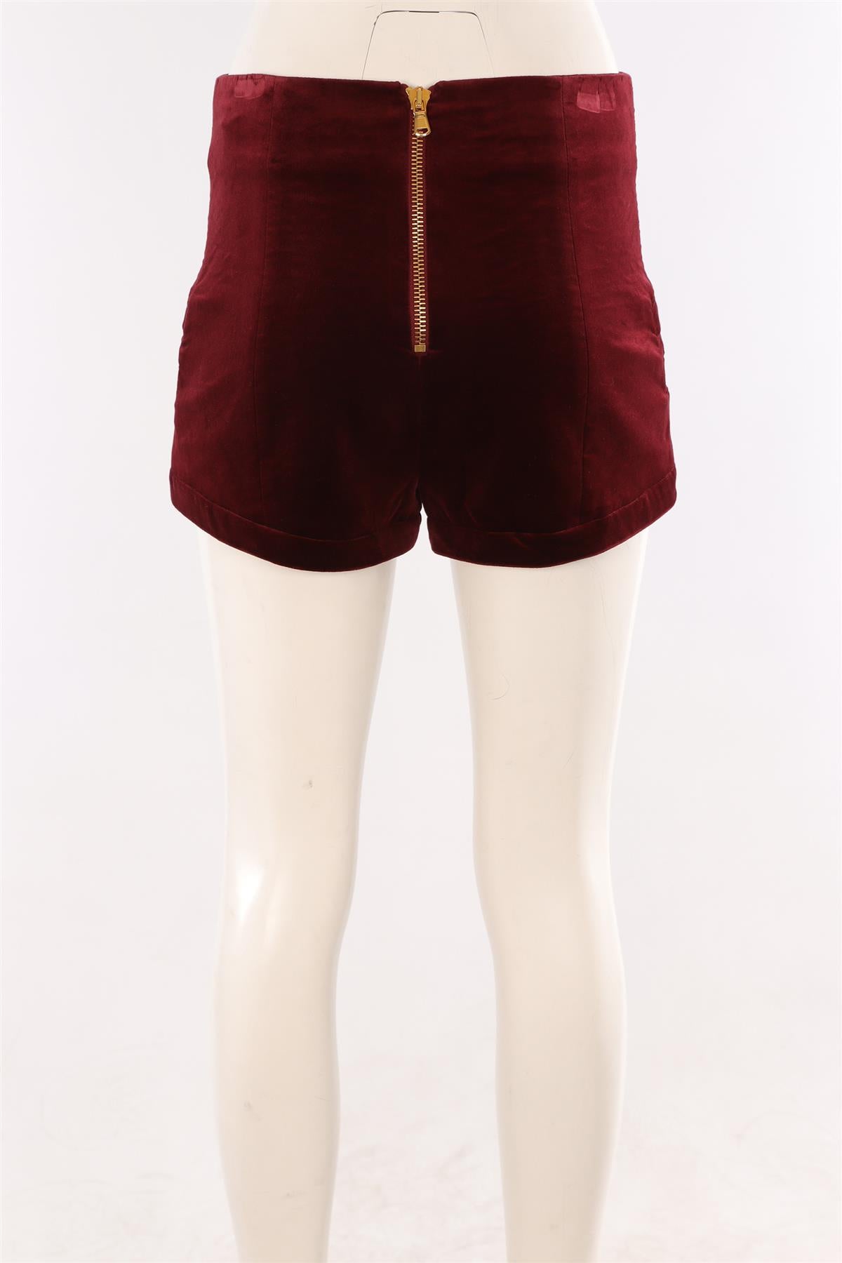 PIERRE BALMAIN BURGUNDY VELVET SHORTS FR 40 UK 12