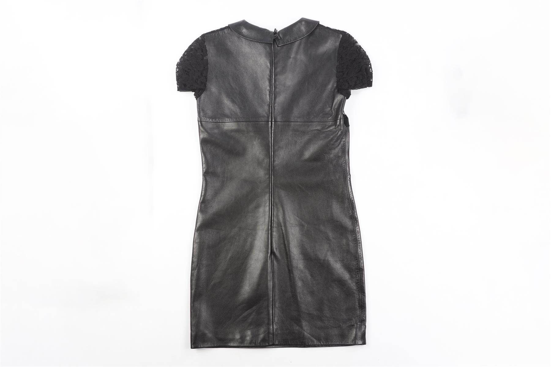 SAINT LAURENT BLACK LEATHER MINI DRESS FR 36 UK 8