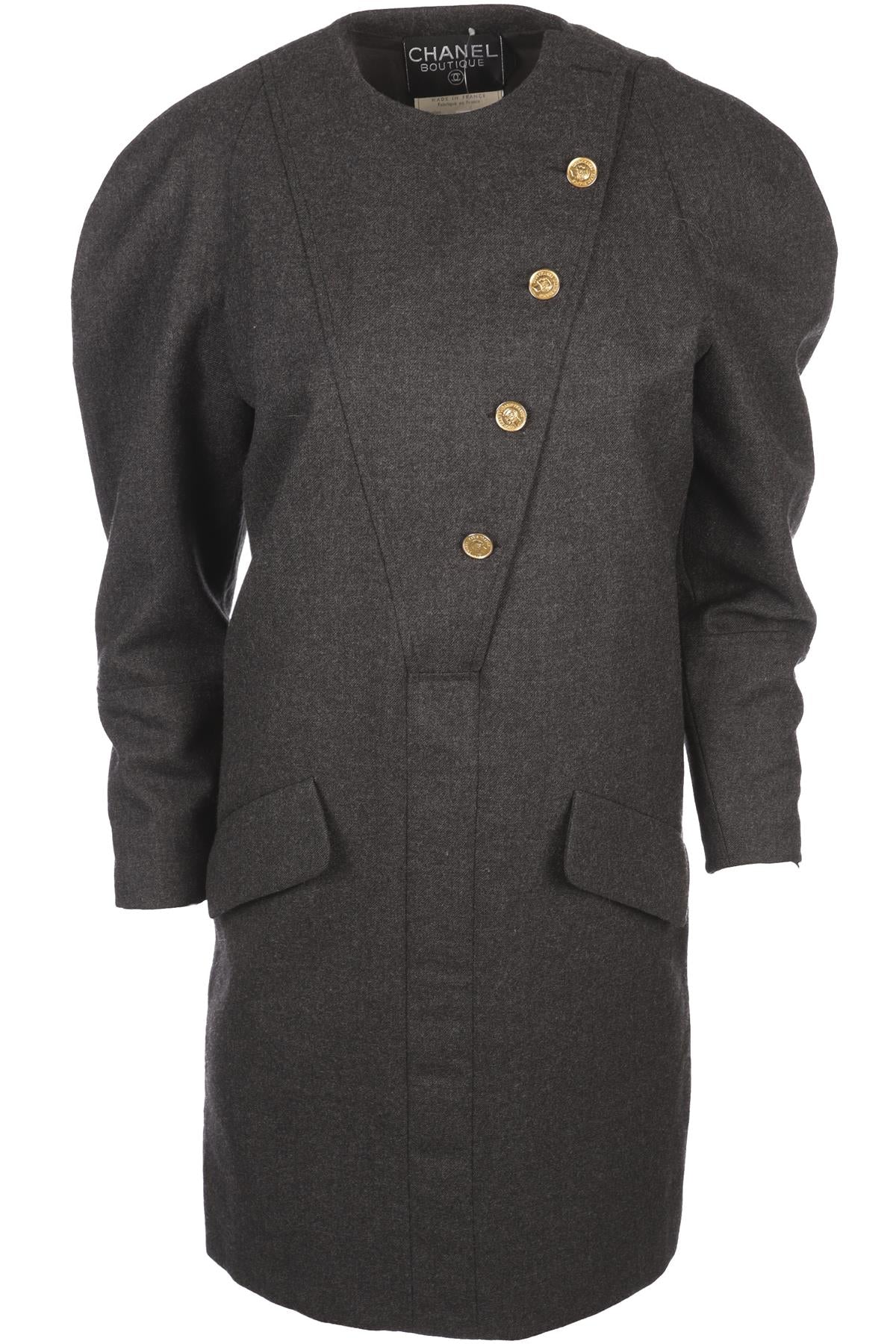 CHANEL GREY 1980'S WOOL MIDI DRESS FR 38 UK 10