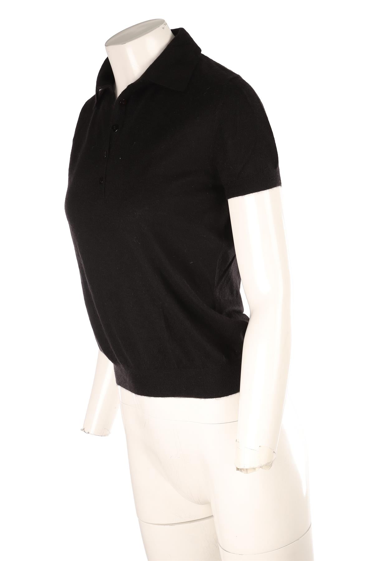 ALEXANDER MCQUEEN BLACK CASHMERE POLO TOP MEDIUM
