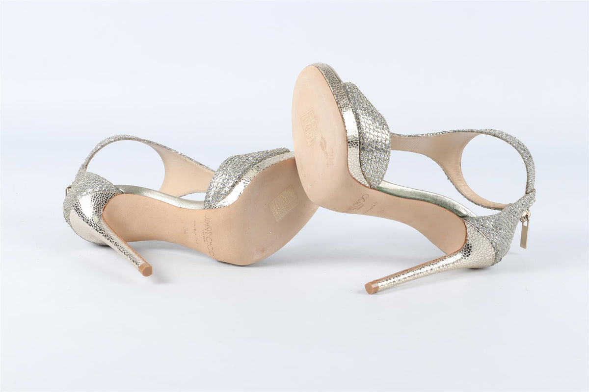 JIMMY CHOOS SILVER GLITTER SANDALS EU 34 UK 1 US 4