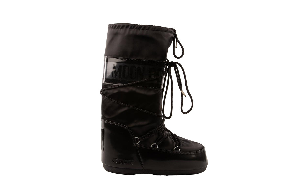 MOON BOOT BLACK SATIN BOOTS EU 39-41 UK 6-8 US 9-11