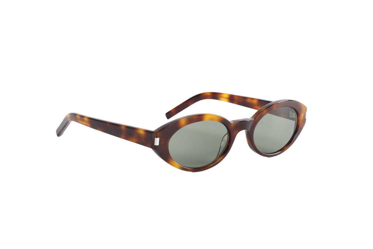 SAINT LAURENT BROWN OVAL FRAME ACETATE SUNGLASSES