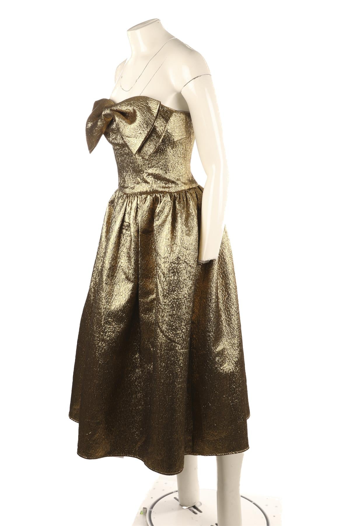 SELF-PORTRAIT GOLD LUREX MIDI DRESS UK 8