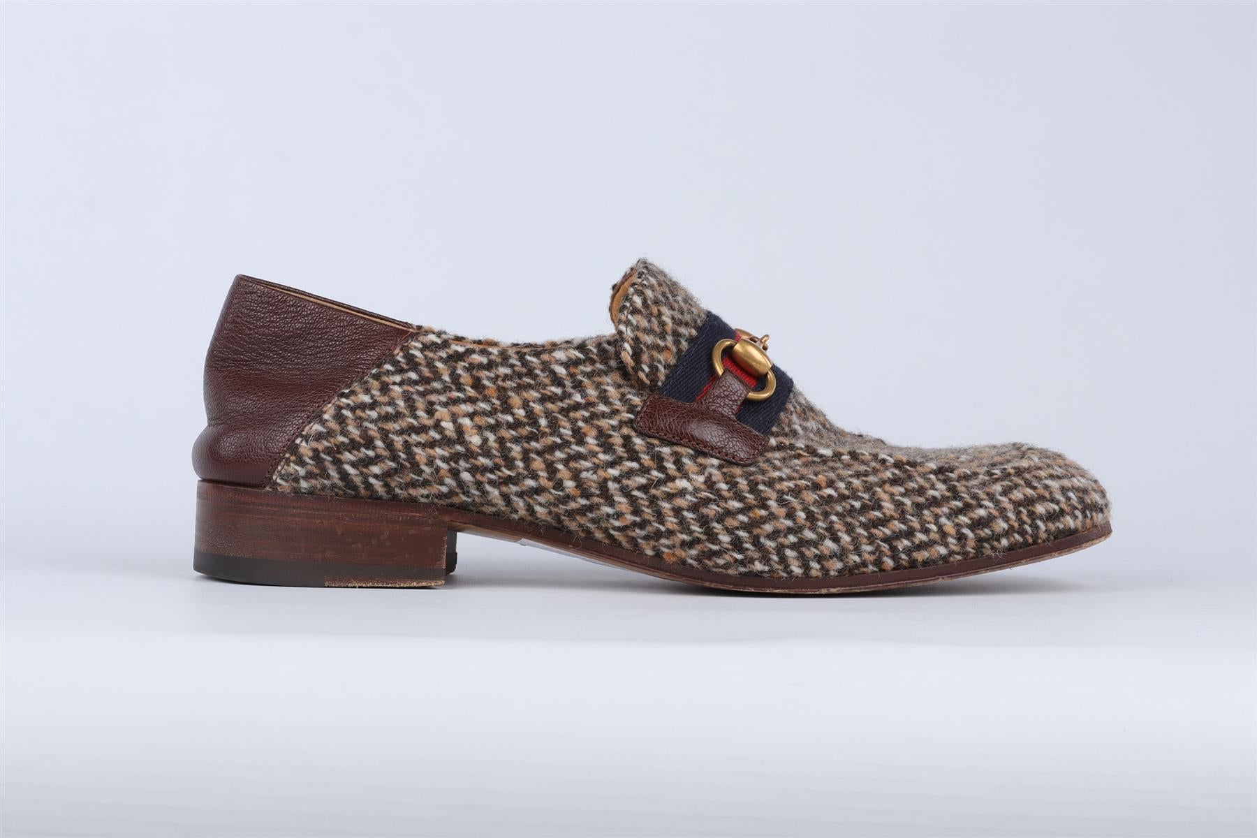 GUCCI BROWN MEN'S HORSEBIT TWEED LOAFERS EU 43.5 UK 9.5 US 10.5