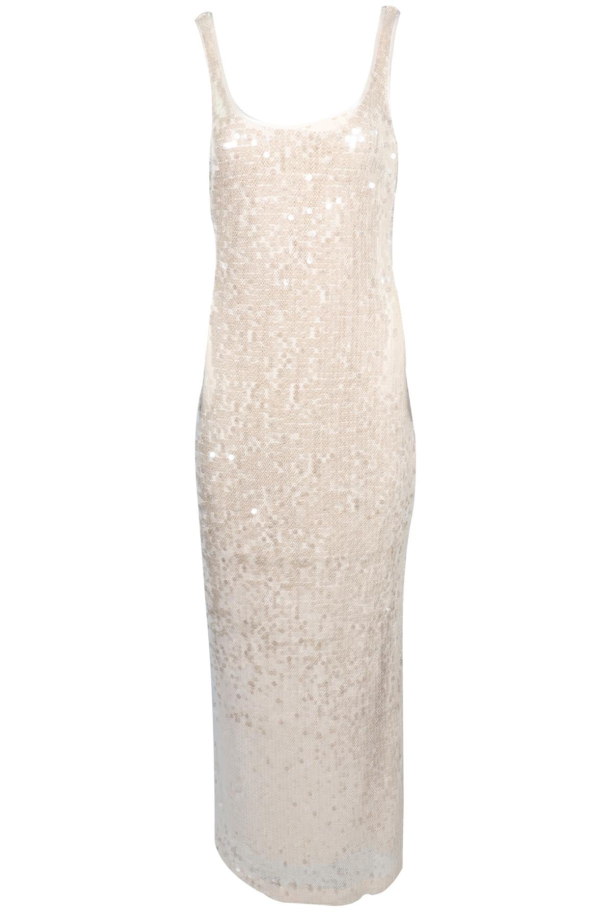 SIMKHAI CREAM SEQUIN MAXI DRESS US 2 UK 6