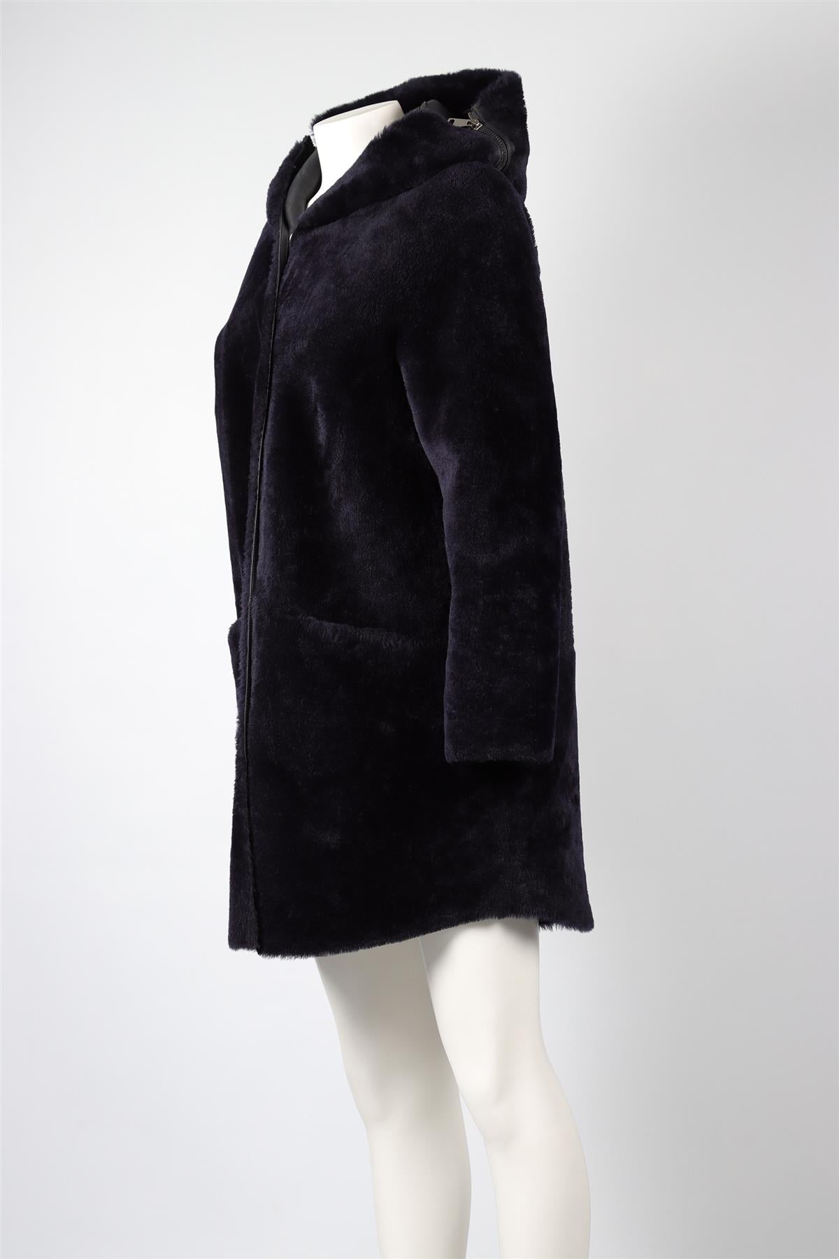 PAULIE BLUE LEATHER AND SHEARLING COAT UK 10