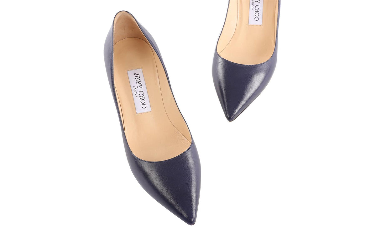 JIMMY CHOO NAVY LEATHER PUMPS EU 36.5 UK 3.5 US 6.5