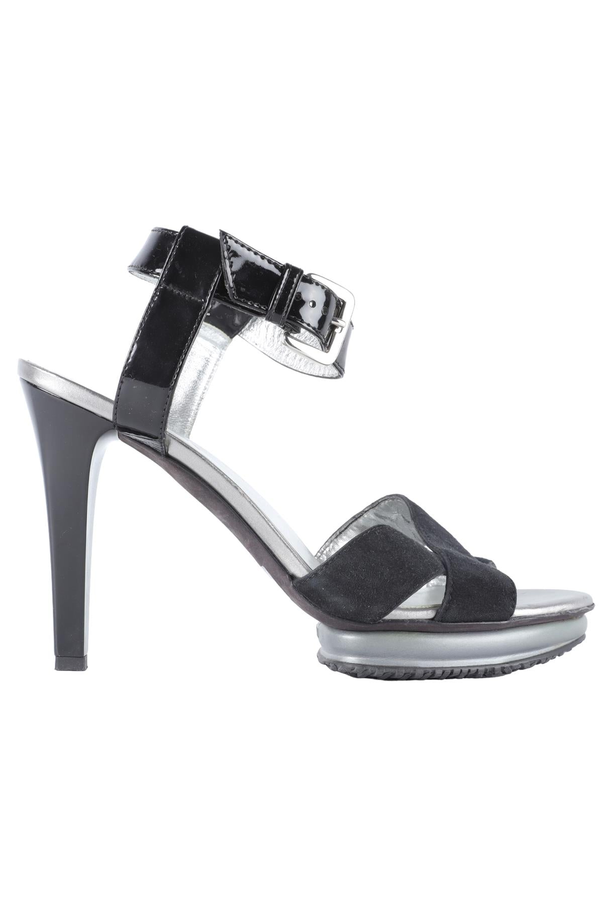 HOGAN BLACK PATENT LEATHER AND SUEDE SANDALS EU 37 UK 4 US 7