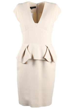 knee length dresses for ladies ELIE SAAB BEIGE SILK AND WOOL BLEND MIDI DRESS FR 40 UK 12