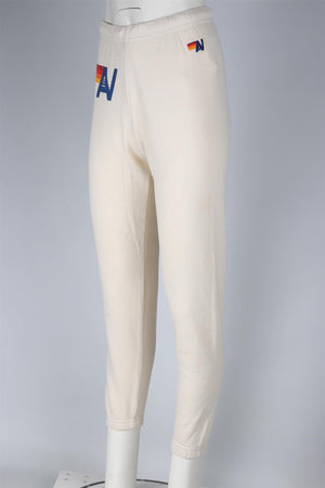 AVIATOR NATION CREAM COTTON TRACK PANTS XSMALL