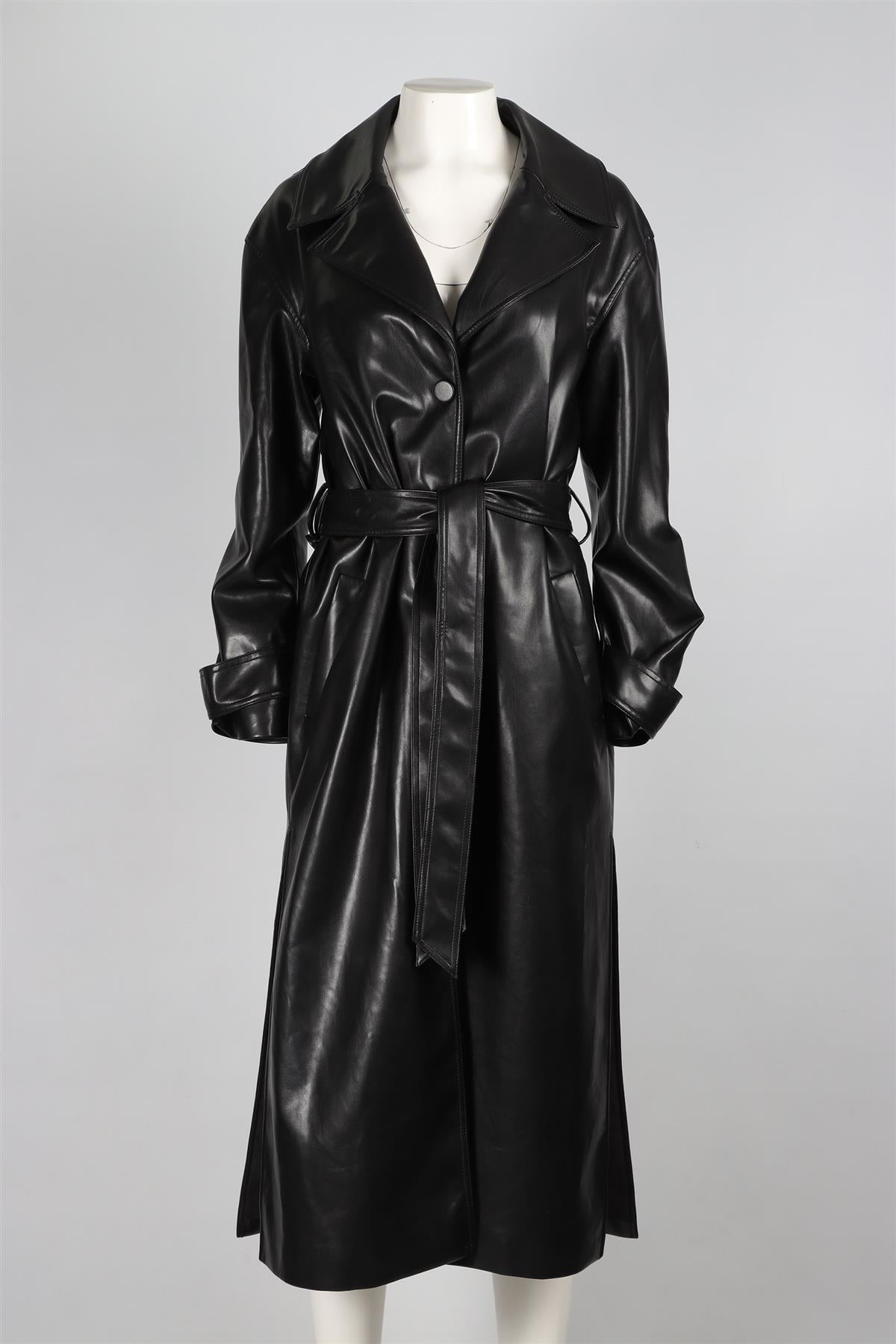 JONATHAN SIMKHAI BLACK FAUX LEATHER TRENCH COAT SMALL