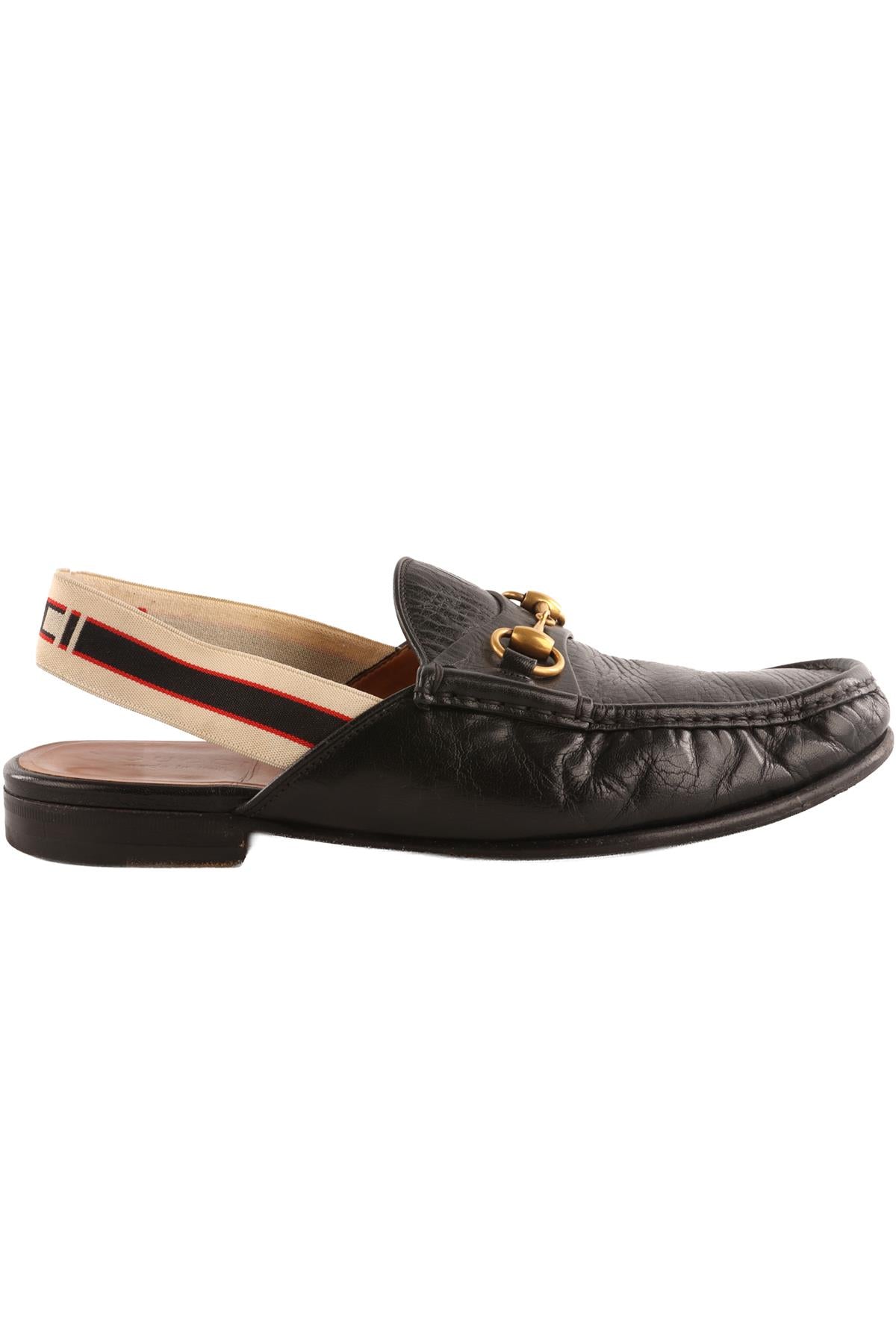 GUCCI BLACK MEN'S HORSEBIT LEATHER SLINGBACK LOAFERS UK 9 EU 43 US 10