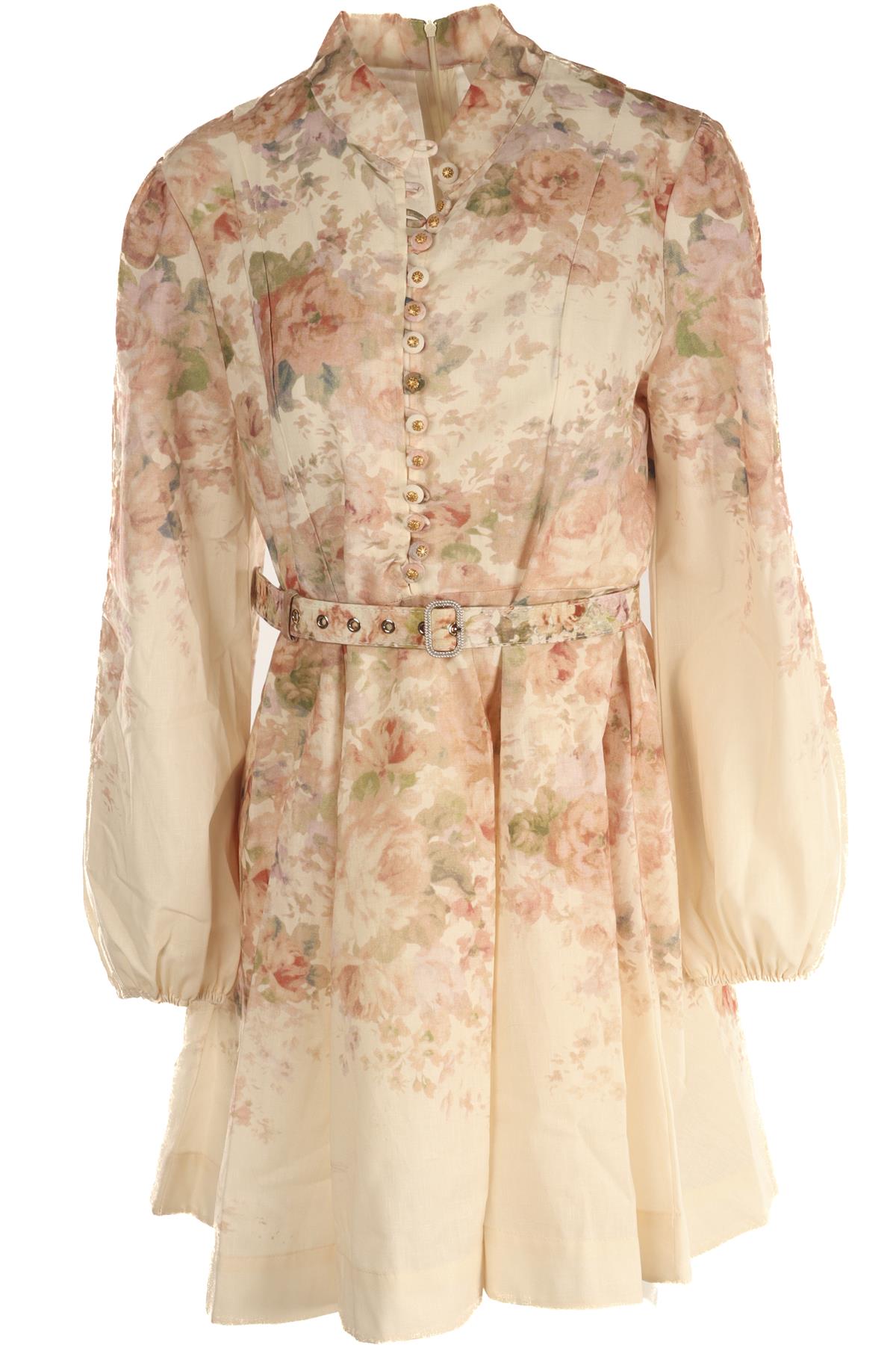 ZIMMERMANN MULTI LINEN MINI DRESS UK 14
