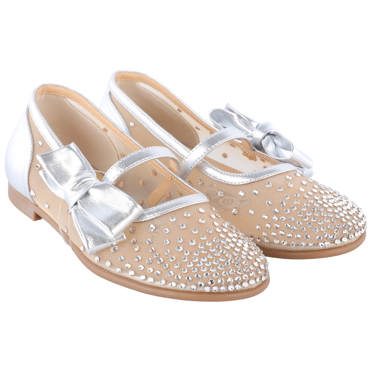 CHRISTIAN LOUBOUTIN SILVER KIDS GIRLS BALLET FLATS EU 28 UK 10 US 11