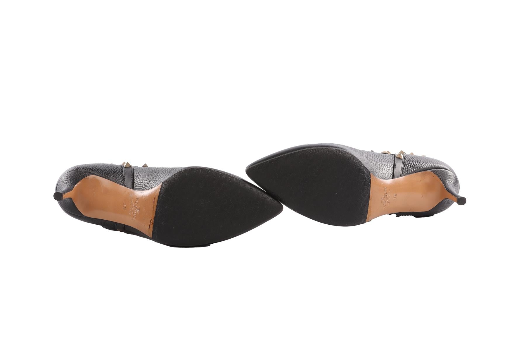 VALENTINO GARAVANI BLACK ROCKSTUD LEATHER ANKLE BOOTS EU 38