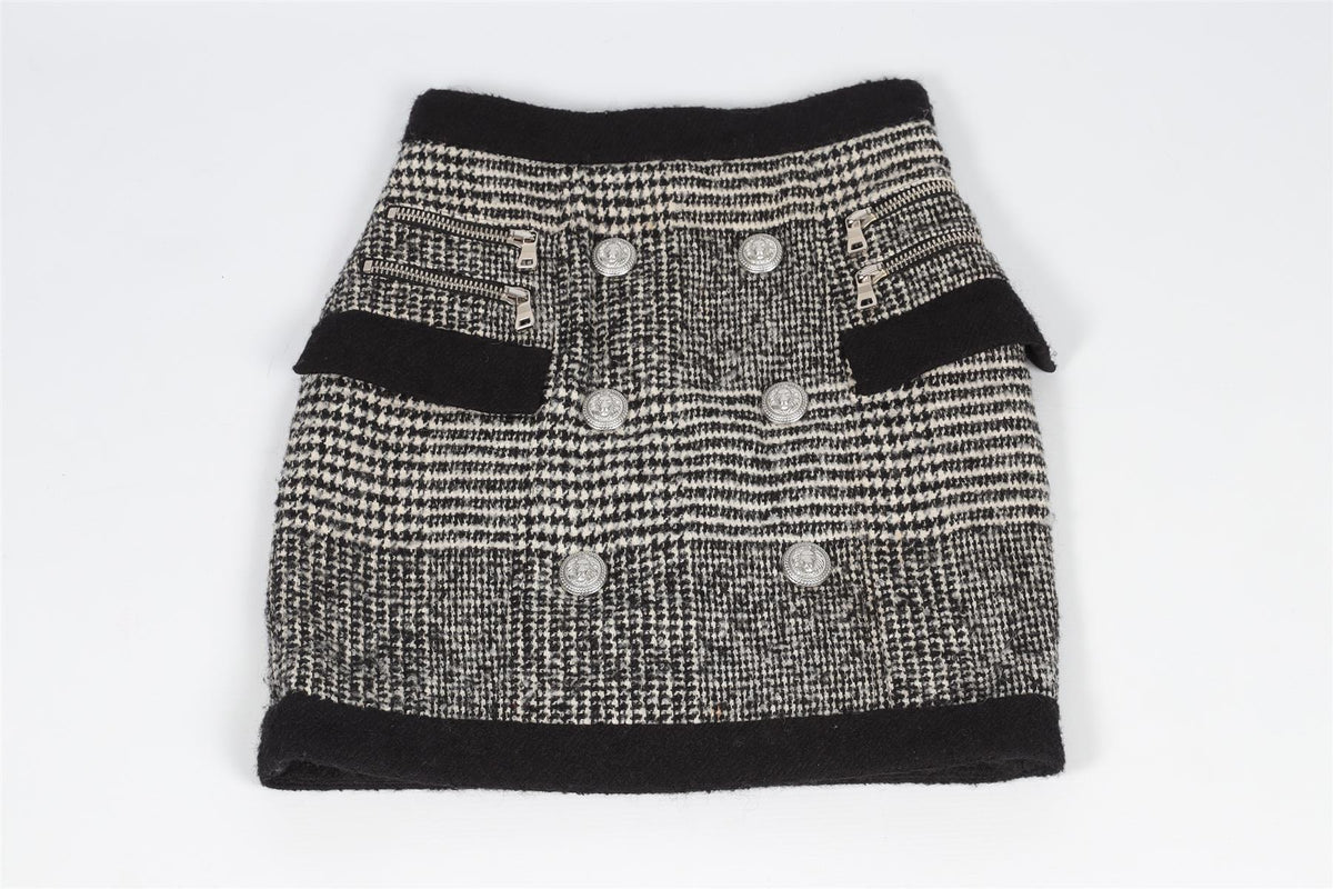BALMAIN BLACK WOOL MINI SKIRT FR 34 UK 6