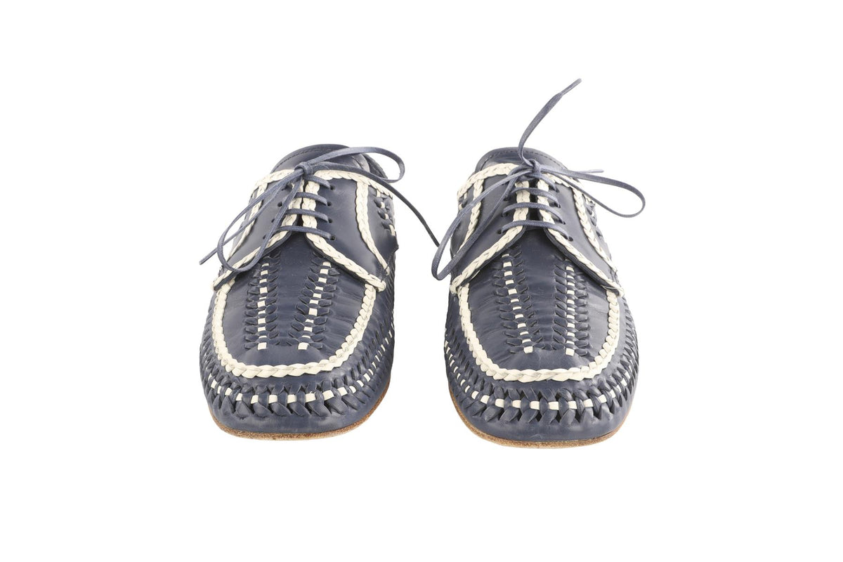 PRADA BLUE LEATHER BOATING SHOES EU 38.5 UK 5.5 US 8.5