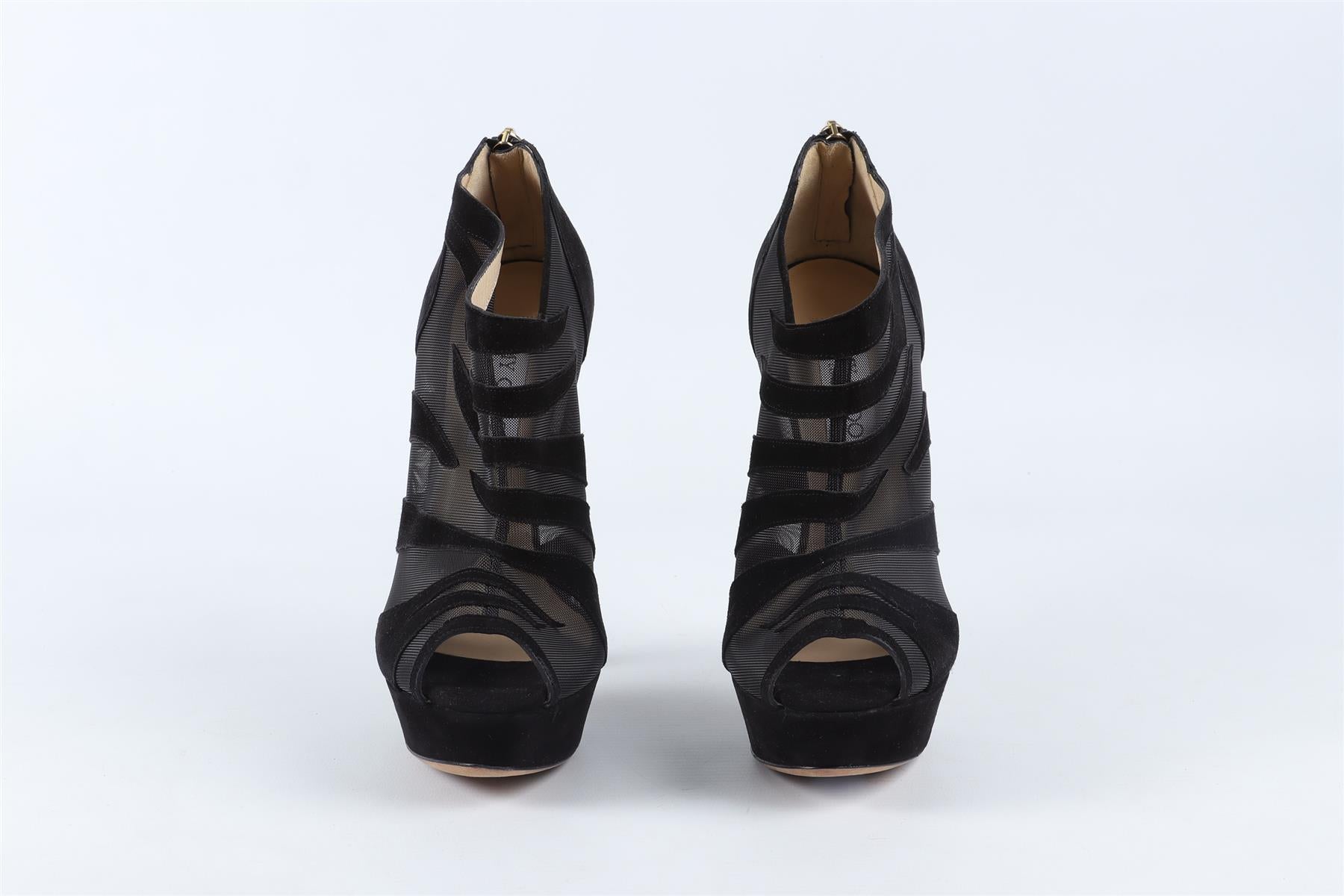JIMMY CHOO BLACK MESH AND SUEDE ANKLE BOOTS EU 38 UK 5 US 8