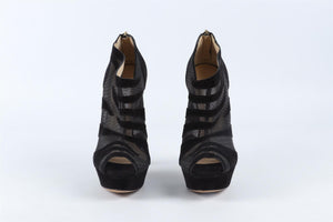 JIMMY CHOO BLACK MESH AND SUEDE ANKLE BOOTS EU 38 UK 5 US 8