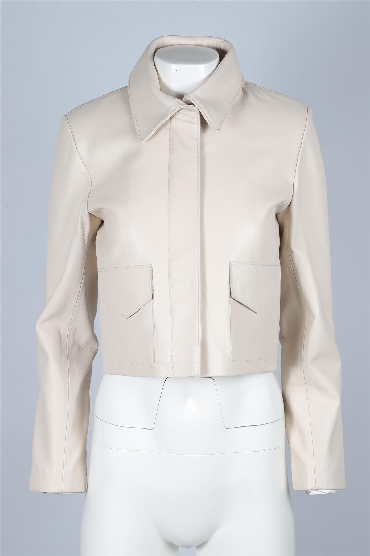 NOUR HAMMOUR GREY LEATHER JACKET FR 34 UK 6
