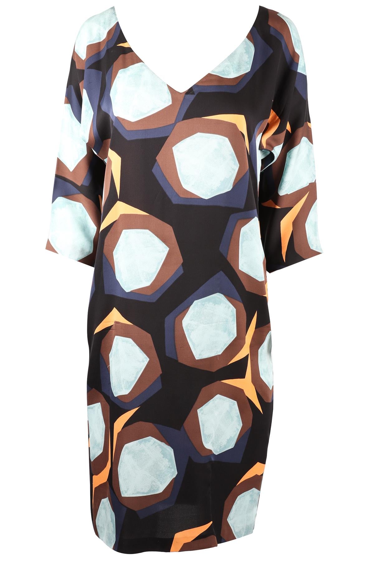DIANE VON FURSTENBERG MULTICOLOURED SILK BLEND MIDI DRESS US 8 UK 12