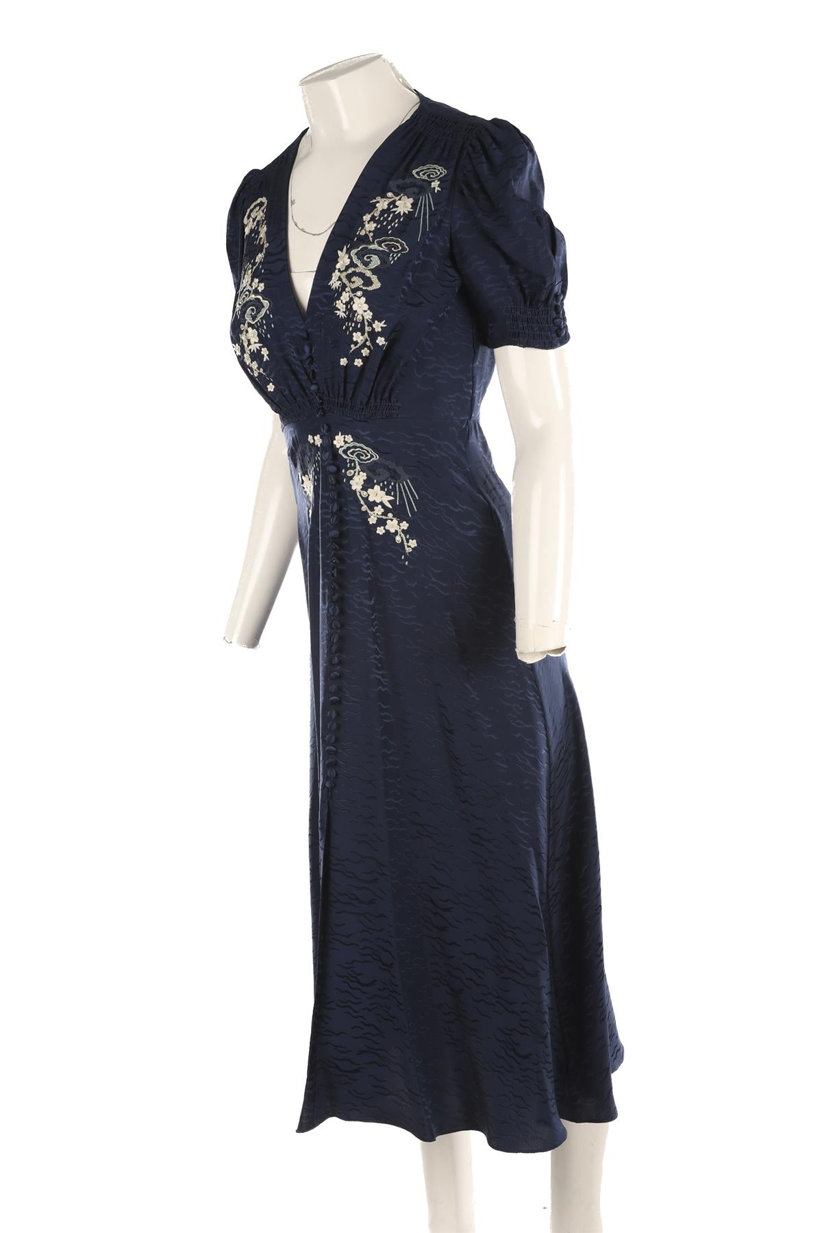 SALONI NAVY SILK MIDI DRESS UK 8