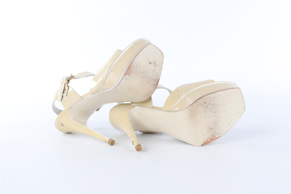 YVES SAINT LAURENT CREAM PATENT LEATHER SANDALS EU 38 UK 5 US 8