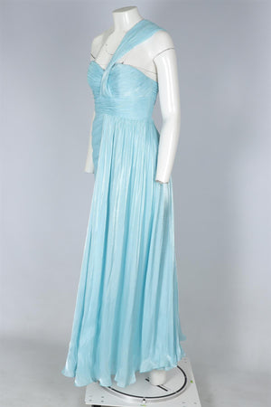 BADGLEY MISCHKA BLUE SILK MAXI DRESS US 2 UK 6