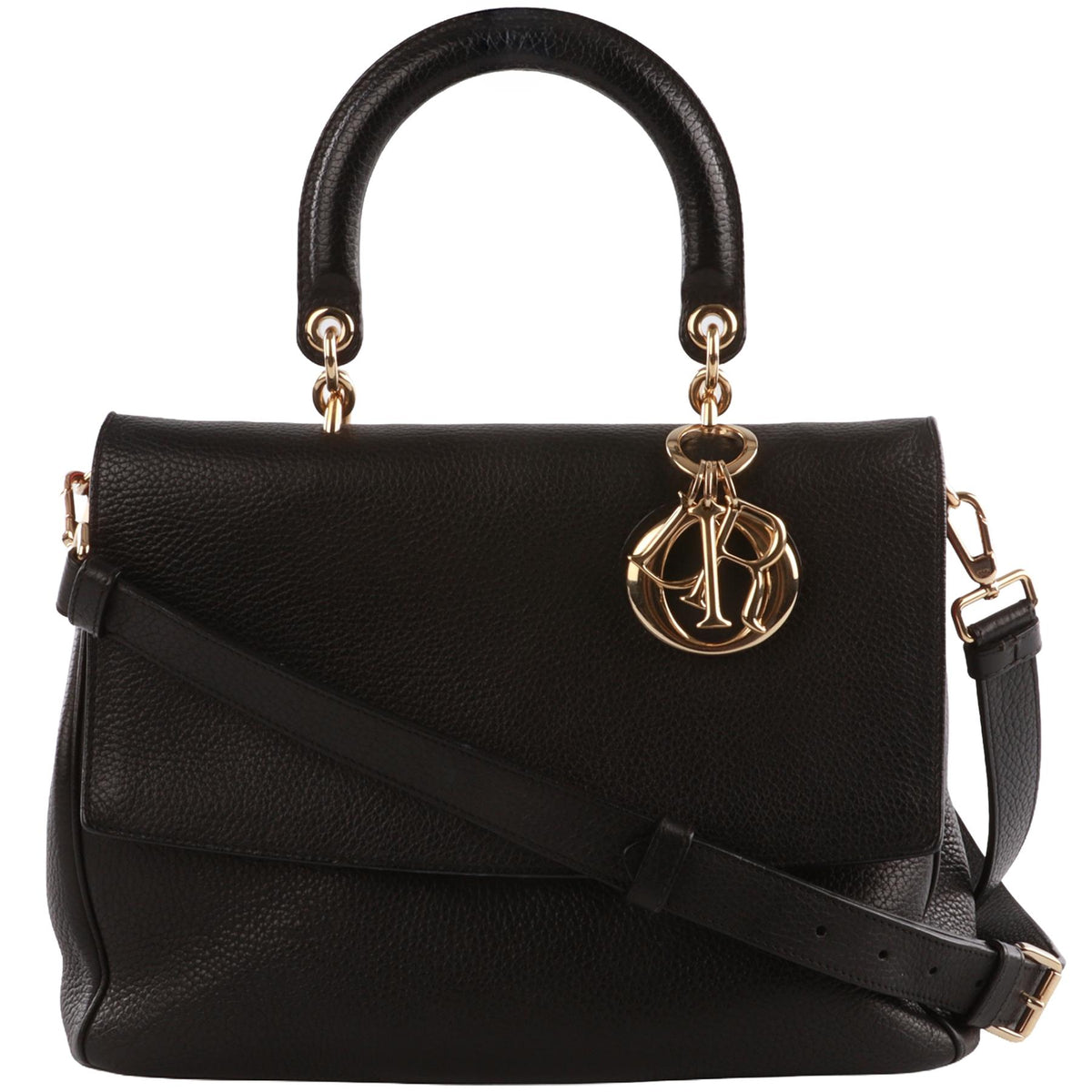 CHRISTIAN DIOR BLACK BE DIOR FLAP MEDIUM LEATHER TOTE BAG