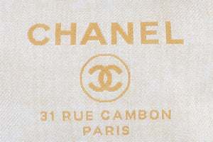 CHANEL YELLOW 2014 DEAUVILLE MEDIUM RAFFIA TOTE BAG