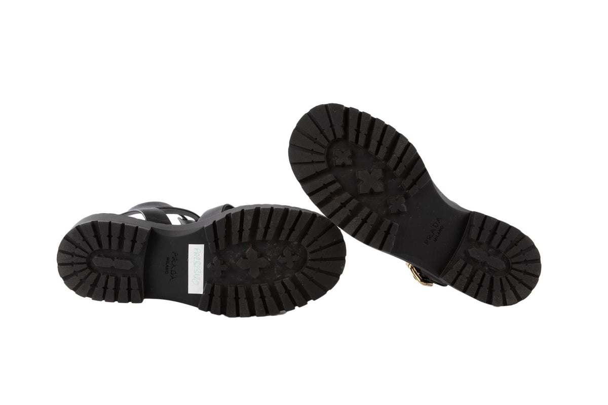 PRADA BLACK LEATHER PLATFORM SANDALS EU 38 UK 5 US 8