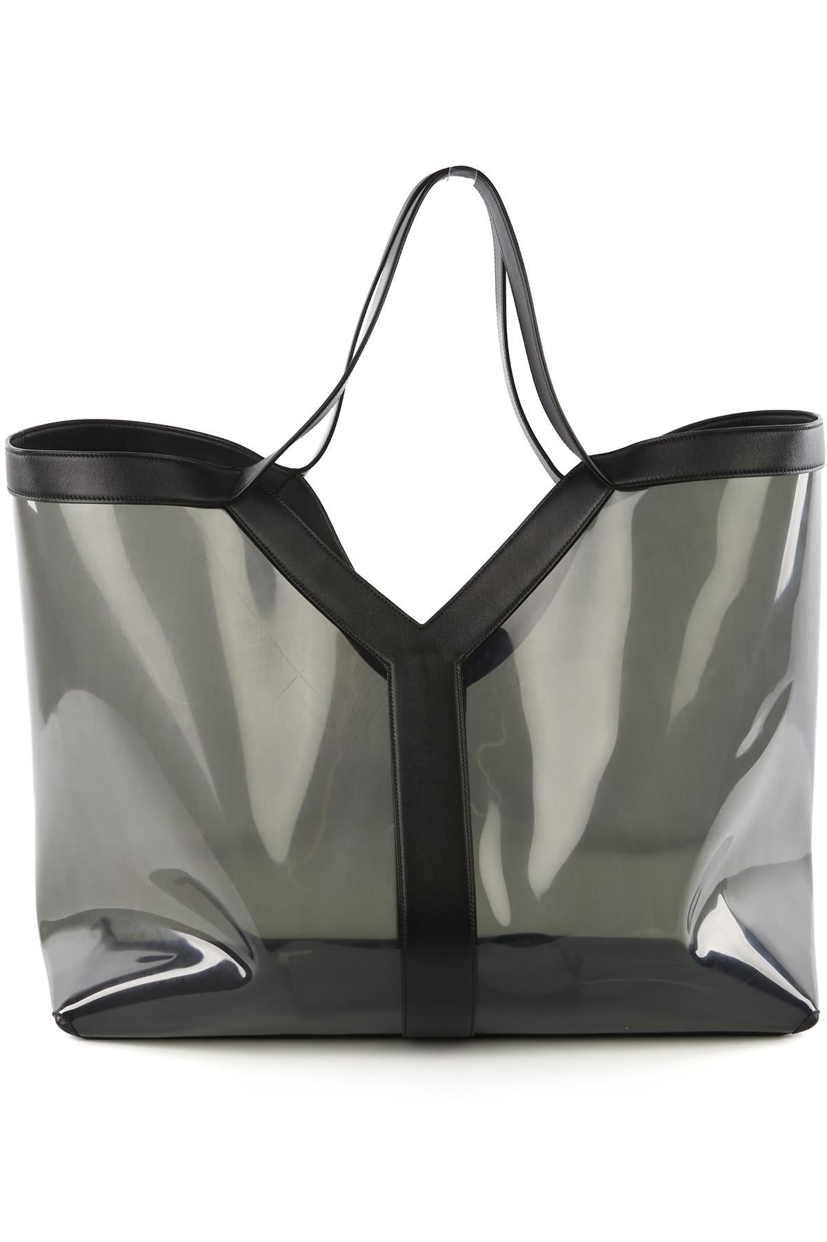SAINT LAURENT BLACK Y PVC AND LEATHER TOTE BAG