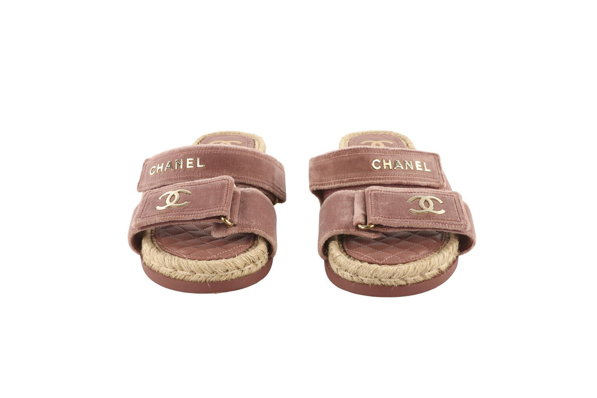 CHANEL PINK 2023 CC VELVET SANDAL EU 38 UK 5 US 8