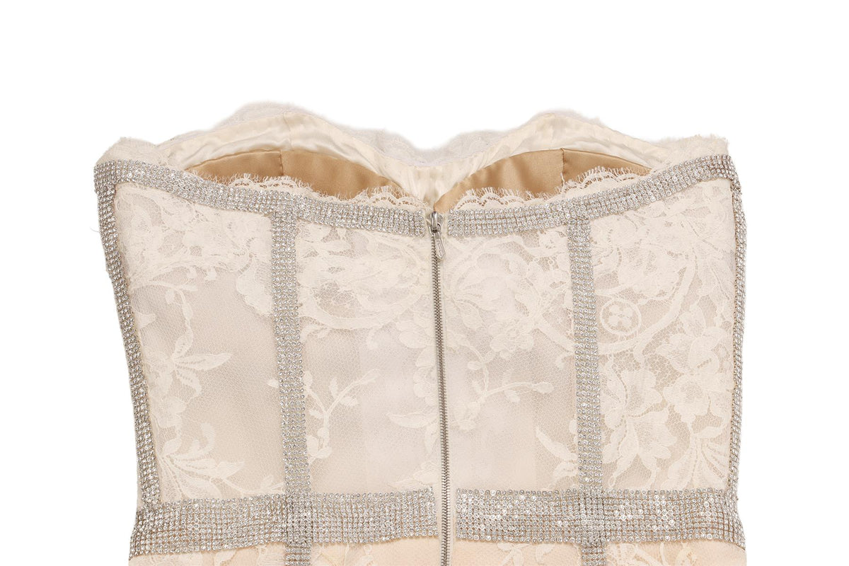 RALPH & RUSSO CREAM LACE MINI DRESS XSMALL