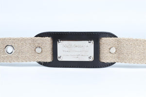 DOLCE & GABBANA BEIGE CANVAS AND LEATHER WAIST BELT 25.5-30 IN