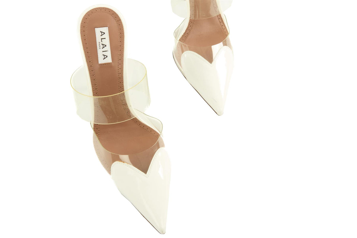 ALAÏA WHITE CŒUR PATENT LEATHER MULES EU 39 UK 6 US 9