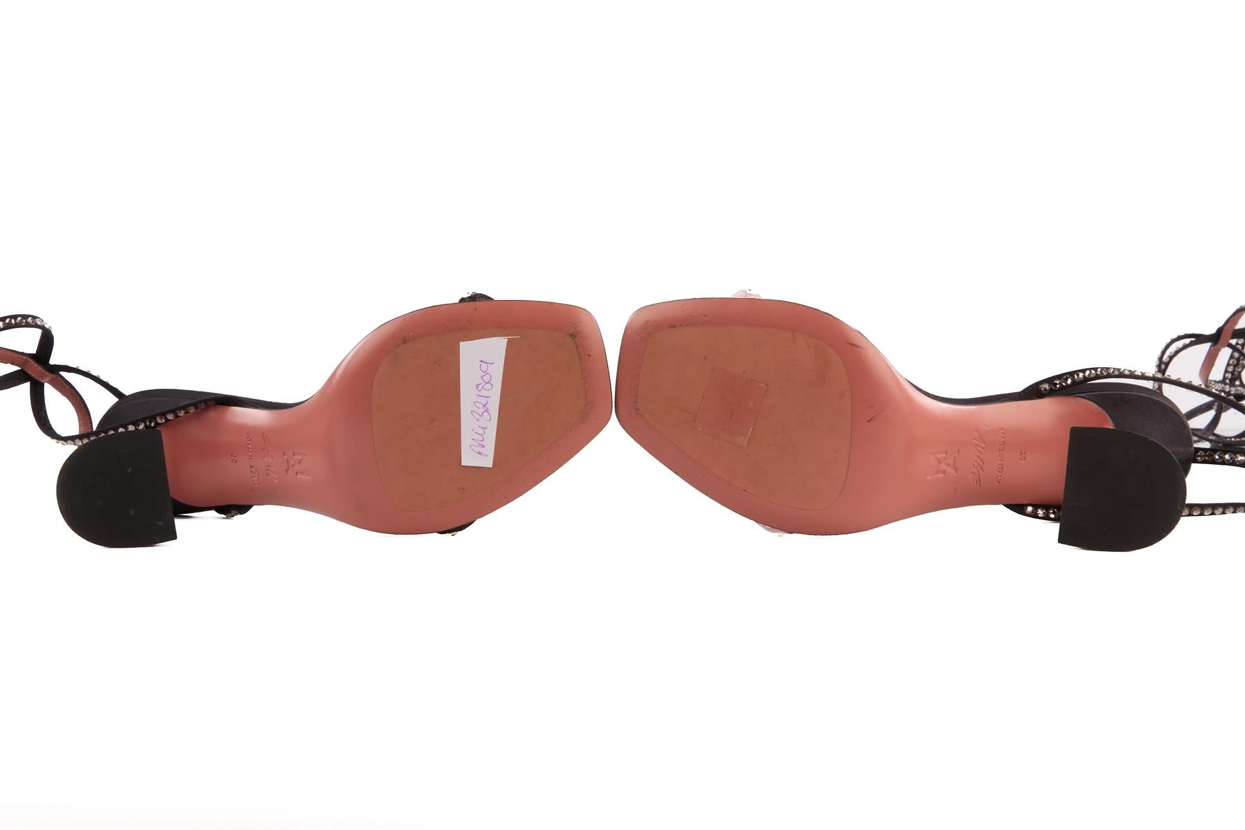 AMINA MUADDI + AWGE LSD BLACK CRYSTAL AND SATIN SANDALS EU 40 UK 7 US 10