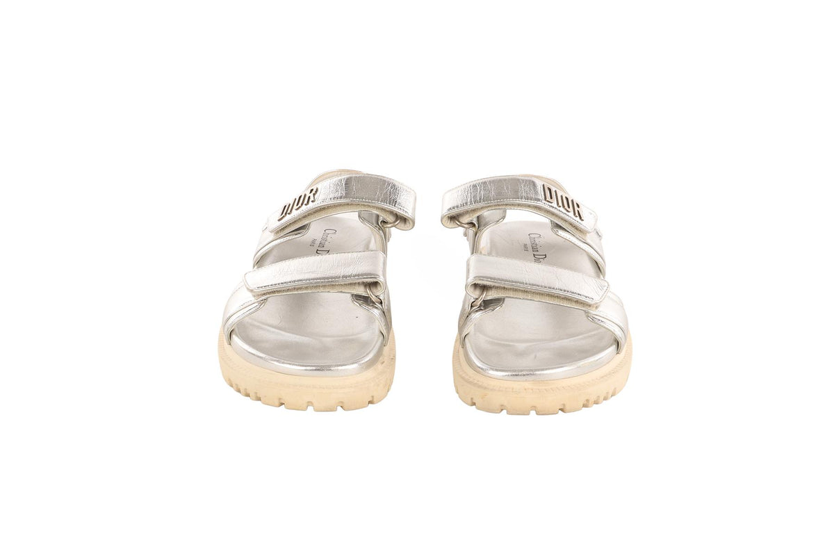 CHRISTIAN DIOR SILVER DIORACT LEATHER SANDALS EU 38 UK 5